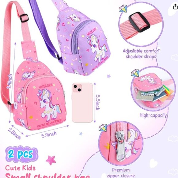 2 Pcs Small Crossbody Bag Girls Unicorn Sling Bag - Picture 3 of 3